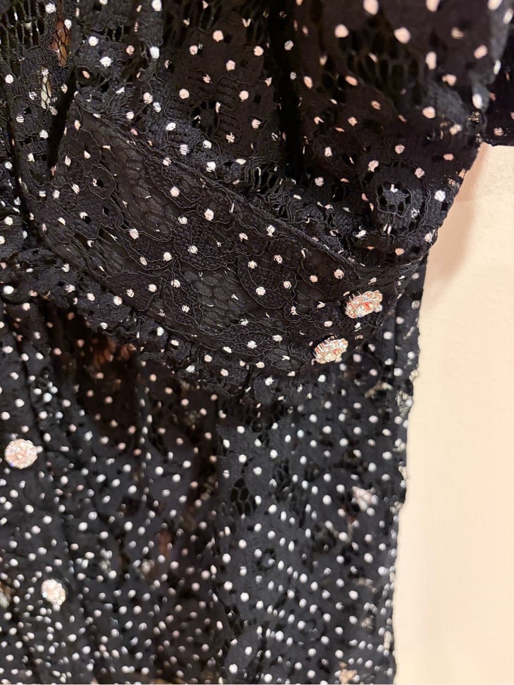 Lulu's Black Polka Dot Lace Button Down Top Size L - Picture 5 of 7